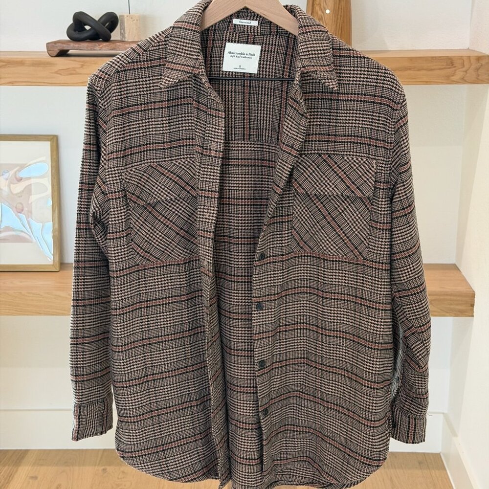 Abercrombie & Fitch Oversized Flannel Shirt Jacket - Brown Plaid - S
